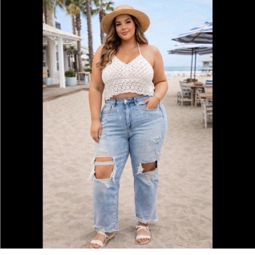 RISEN Ripped Straight Leg Crop Jeans - Picture 2 of 8
